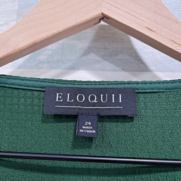 ELOQUII Textured Flare 3/4 Sleeve Longline Blouse Green Womens Plus Size 24 - Picture 7 of 8
